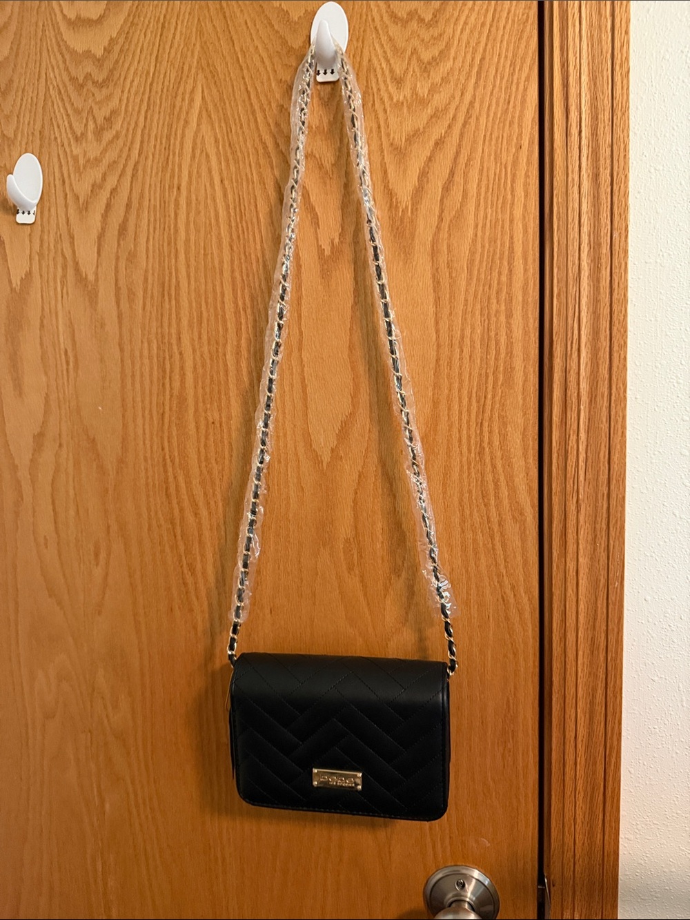 bebe Black Quilted Crossbody Bag with Chain Strap